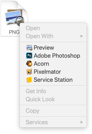 Image file type applications menu