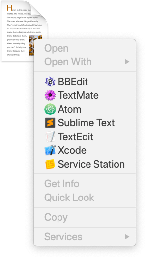Text file type applications menu